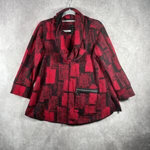 Ali Miles Top Womens Small Red 3/4 Sleeves Crew‎ Neck Casual Office Artsy Mature